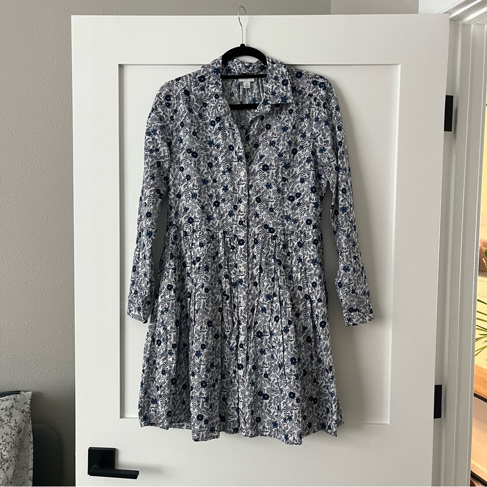 J. Crew Floral Printed Cotton Shirt Dress Blue White Sz 4